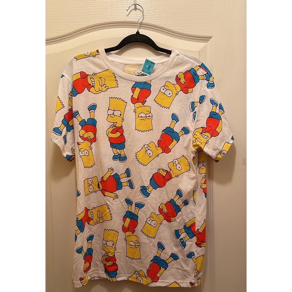 The Simpsons Bart Simpson All Over Print White T-Shirt Mens Large New
